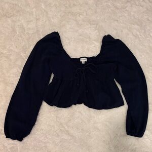 La Hearts by Pacsun Navy Long Sleeve Babydoll Top